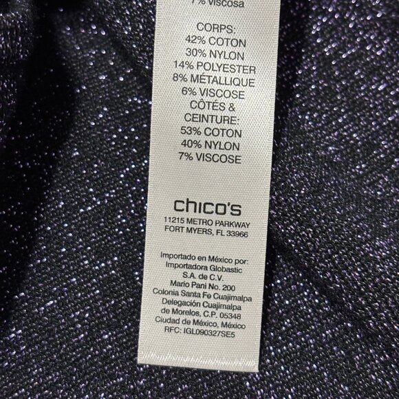 Chico’s Weekends Purple Glitter Knit Top Size 0 Long Sleeve Scoop Neck Sparkle - Picture 8 of 12